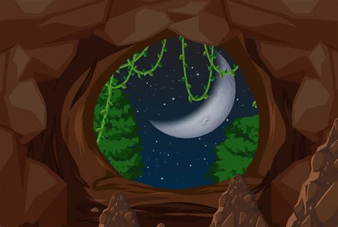 Entrance To Cave Night Scene 371625 Vector Art At Vecteezy