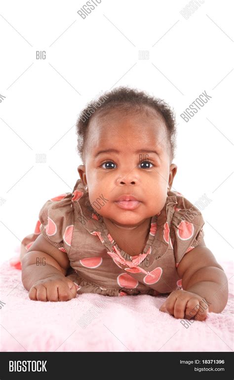 Happy Smiling 3 Month Old African American Baby Girl Portrait On White