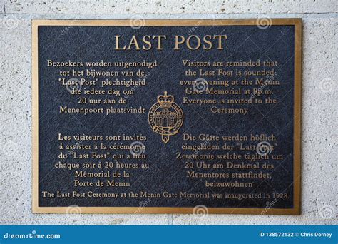 The Last Post Plaque At The Menin Gate Editorial Photography Image Of