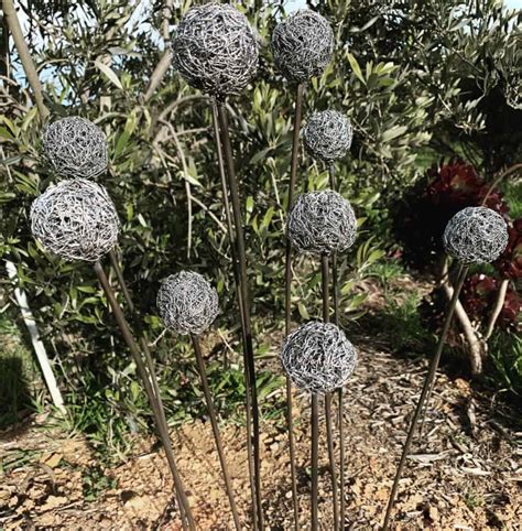 1 X Allium Metal Garden Art 7cm Ball 1 Metre Tall Metal Garden