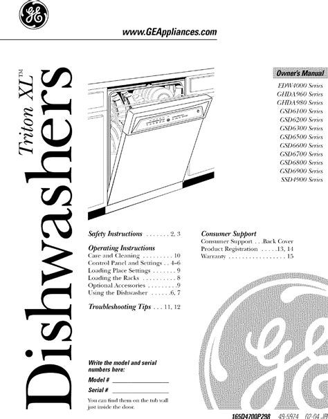 Ge Edw4000g10bb User Manual Dishwasher Manuals And Guides L0409169