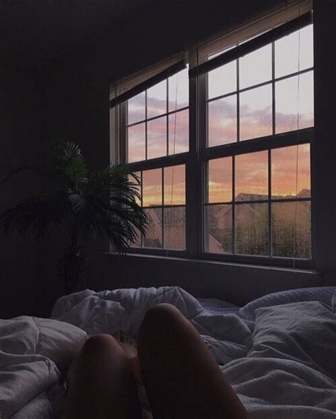 Evening Room Dark Window Sunset Clouds Orange Girl Bed