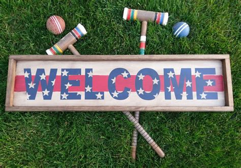 Red White And Blue Welcome Sign Patriotic Welcome Sign Red White Blue