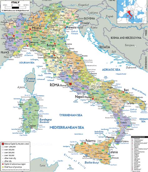 Italia Mapa Político Mapa De Italia Ciudades