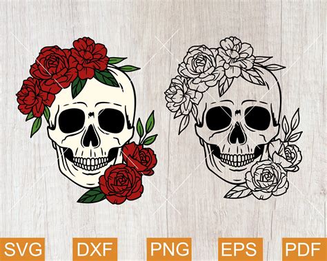 Football Design Skulls And Roses Flower Skull File Image Folk Art