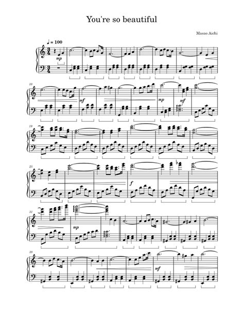 Youre So Beautiful Sheet Music For Piano Solo