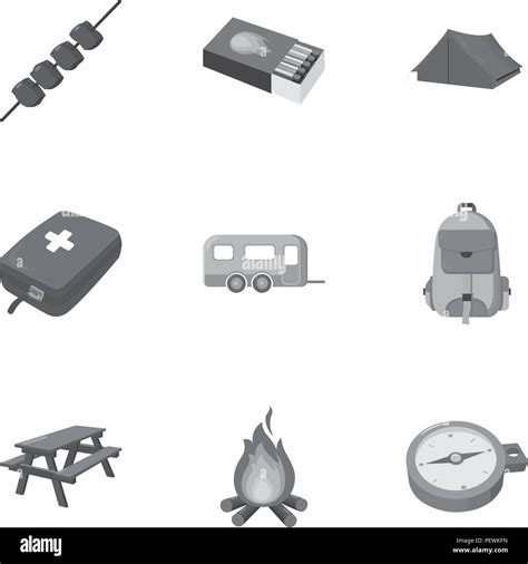 Camping Set Icons In Monochrome Design Big Collection Of Camping