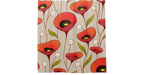Red Poppies Fine Girly Floral Retro Shower Curtain Zazzle