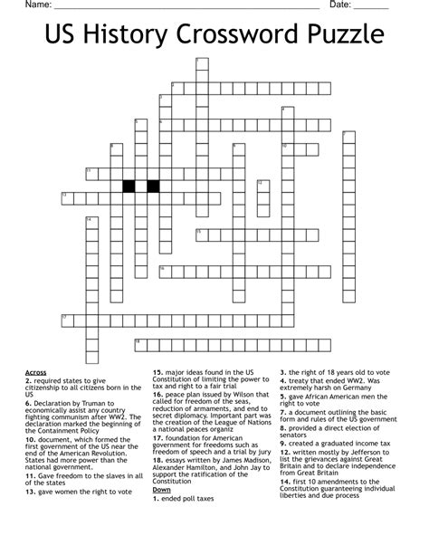 History Crossword Puzzles Printable
