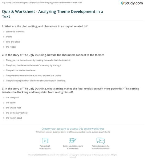 Quiz And Worksheet Analyzing Theme Development In A Text