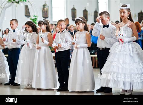 Lviv Ukraine May 8 2016 The Ceremony Of A First Communion In The