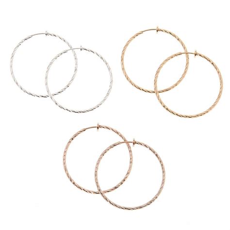 Mixed Metal Clip On Hoop Earring Set Hoop Earring Sets Hoop Earrings