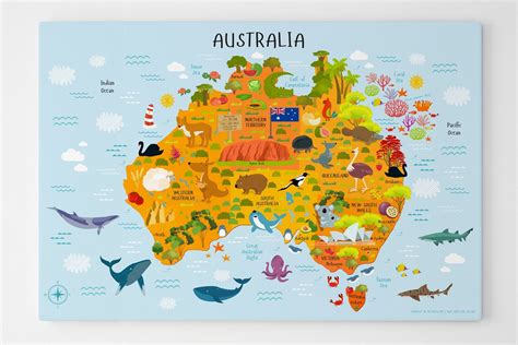 Australia Map for Kids, Australia for Kids, Physical Map of Australia Canvas | Australia for ...