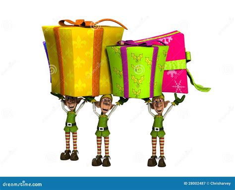 Elves Carrying Large Presents Royalty Free Stock Photography Image