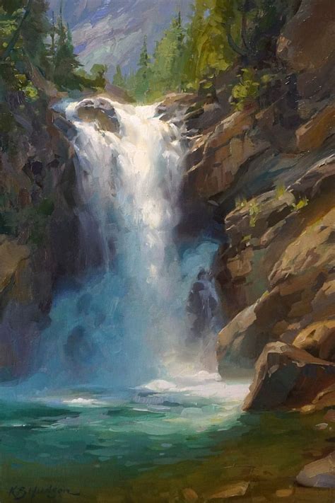 Kathleen Hudson For Fine Art Mountain Landscape Painting Waterfall