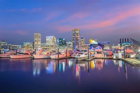 View Of Inner Harbor Area In Downtown Baltimore Maryland Usa Stock