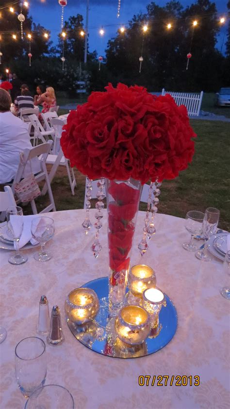 Lovely Red Rose Centerpieces With Crystal Strands Rose Centerpieces