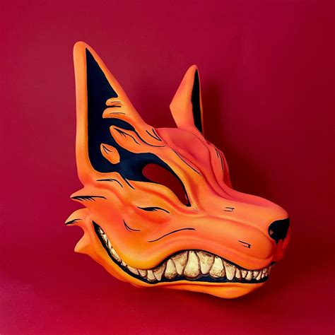 Kitsune Mask Orange Japanese Fox Mask The Nine Tail Fox Etsy