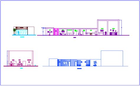 Elevation And Section View With Different Axis Of Community Center Dwg File