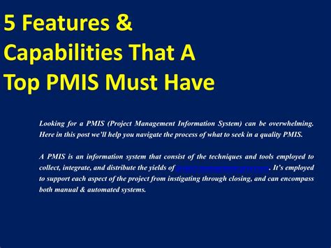 Ppt 5 Features And Capabilities That A Top Pmis Must Have Powerpoint