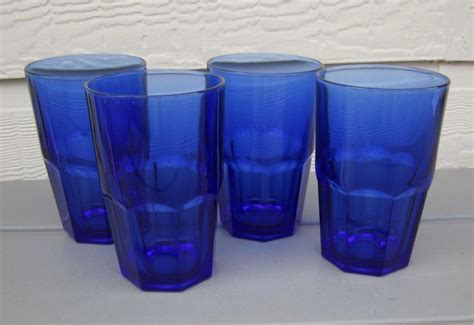 4 Beautiful Cobalt Blue 16 Oz Glasses Tumblers Crisa Vintage Libbey Glass • 19 99 Glass