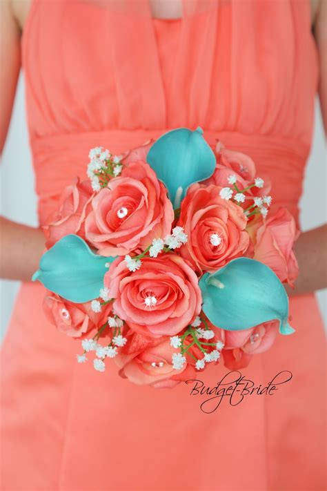 This Stunning Brides Bouquet Is An All Round Bouquet With Roses In Coral Reef Each With A