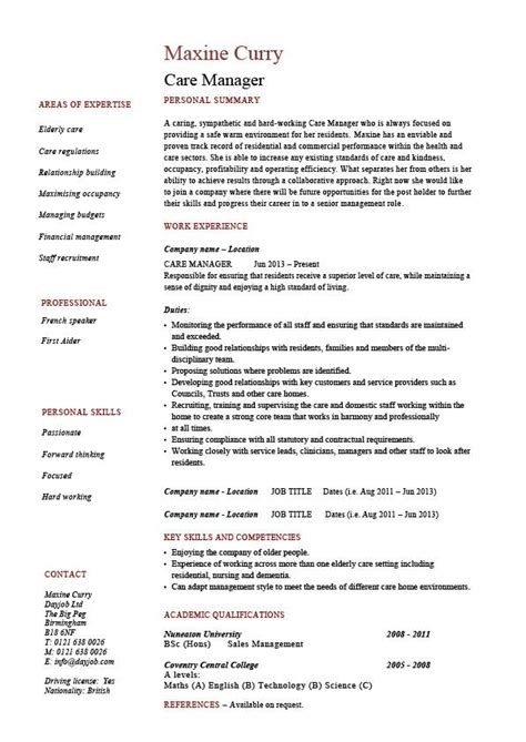 Most cvs will be sorted by chronological order (most recent first). Care manager CV template, personal summary, career history ...