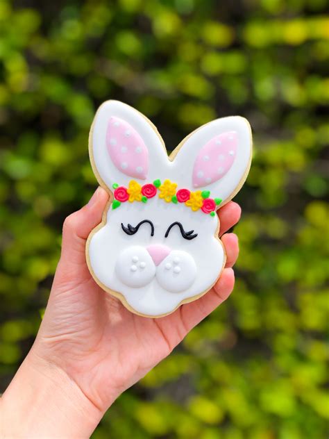 Easter Bunny With Flower Crown Cookie Decorated Easter Cookies Sugar