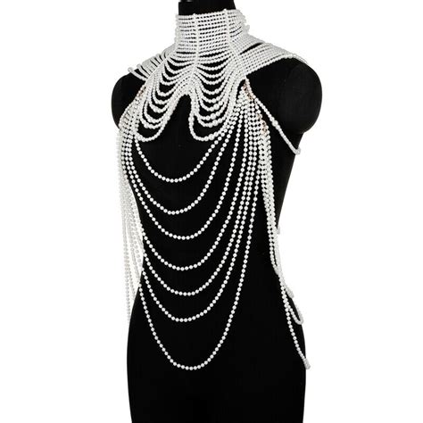Women Layered Faux Pearl Bib Necklace Collar Beads Jewelry Shoulder