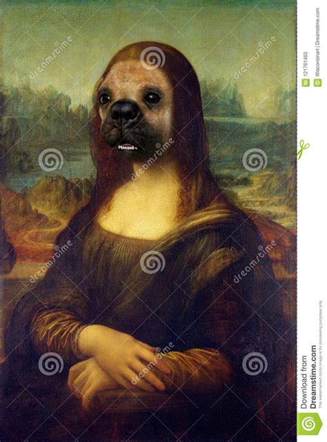 Funny Mona Lisa Dog Face Painting Spoof Stock Image Image Of Lisa Bulldog 121761463