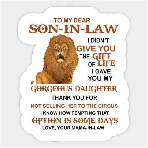 To My Dear Son In Law Funny Lion Sayings T From Mama For Son In Law To My Dear Son In Law