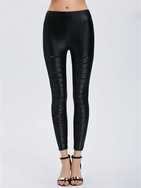 Off Ripped Lace Insert Skinny Leggings Rosegal