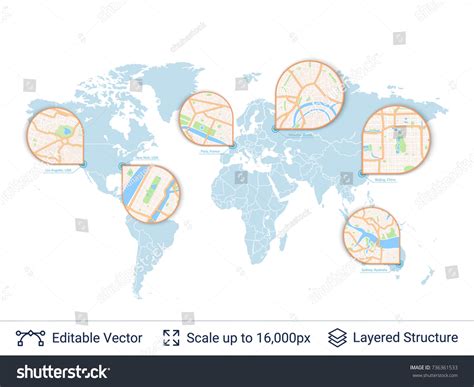 World Map City Plan Zoom Earth Stock Vector Royalty Free 736361533