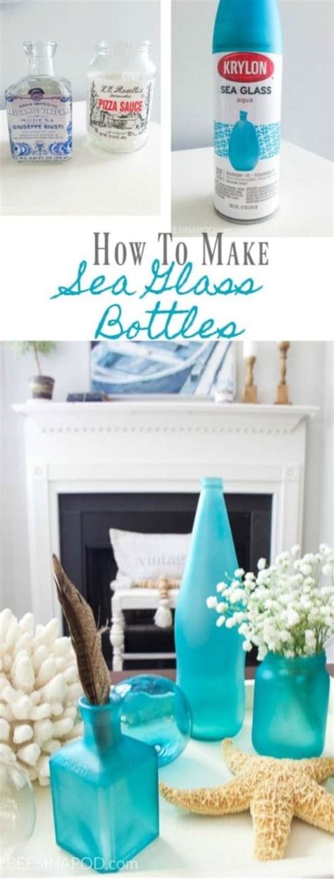 Recycled Glass Bottles Vases And Jars With Sea Glass Spray Paint Glass Bottle Crafts Bottle