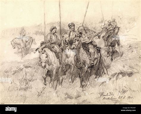 Roubaud Franz Circassian Horsemen In Battle Stock Photo Alamy