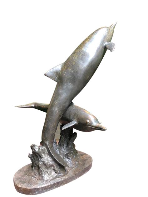 Bronze Dolphin Statue Pair Dolphins Porpoise 20th Century For Sale At