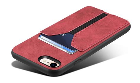 denior iphone se 2020 leather wallet case with elastic card slot red