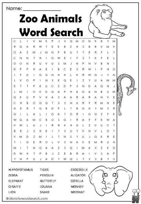 Nice Zoo Animals Word Search Word Puzzles For Kids Zoo Animals Zoo