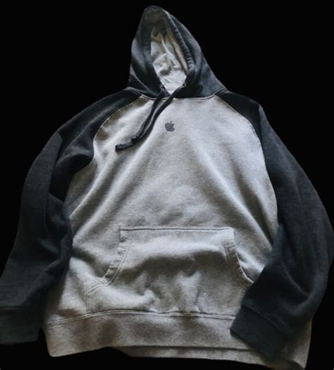 Vintage Apple Hoodie Sweatshirt Grey And Black Size Small Rare