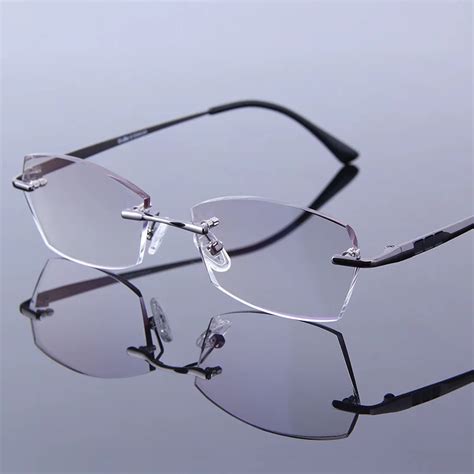 Rimless Reading Glasses Mens Hyperopia Luxury Male Reader Eyeglasses Optical High Clear Crystal