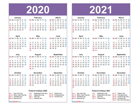 United states 2020 calendar with holidays this free 2020 calendar features the list of holidays in united states. 2020 and 2021 Calendar Printable with Holidays Word, PDF ...