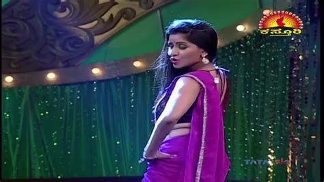 Kannada Anchor Anushree Hottest Navel And Ass Shake In Pink Saree Dance 1080p