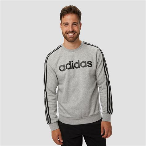 Adidas Essentials 3 Stripes Crew Fleece Sweater Grijs Heren