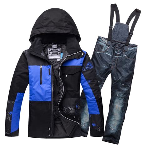 Mens Snow Suit Thermal Padded Cotton Ski Jackets And Bib Trousers Set