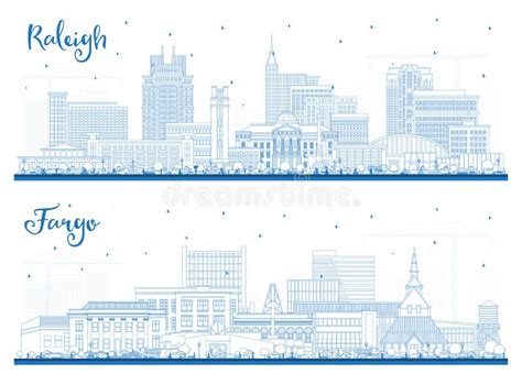 Outline Raleigh North Carolina City Skyline With Blue Buildings Stock