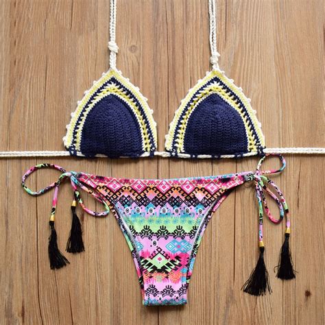 2018 Sexy Swimwear Women Crochet Bikini Pure Handmade Knitting Bikini