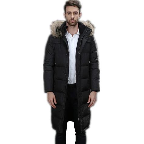 luxury 90 goose down jacket winter coat men raccoon fur collar hooded long style thickening men