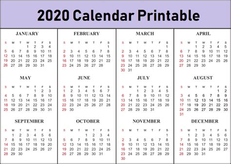 2020 Printable Calendar In Pdf Word Excel Templates Free Calendars