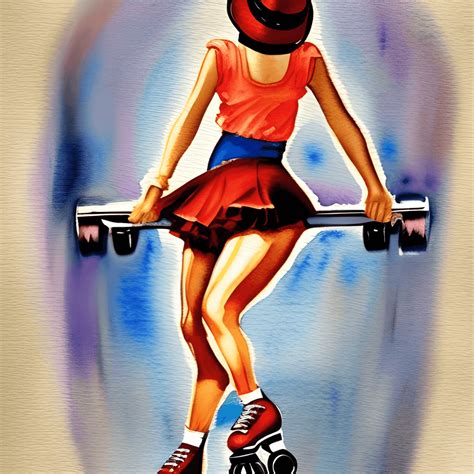 Vintage Roller Skates Girl Derby Pinup Watercolor Painting Creative