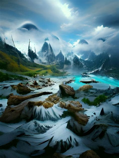 Ai Generated Art Fantasy Mountains Matte Painting Art Board Print By
